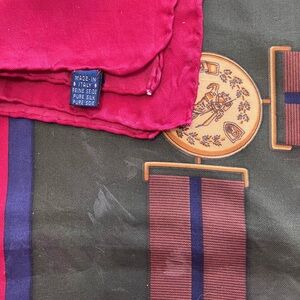 Burberry Silk Scarf in Burgundy, Olive & Navy